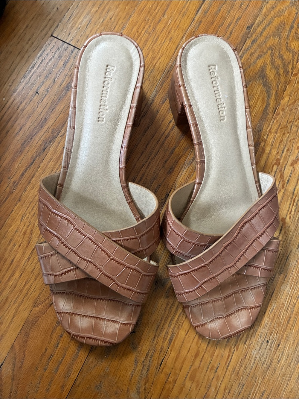 Reformation Brown Croc-Embossed Slide Heels size 8